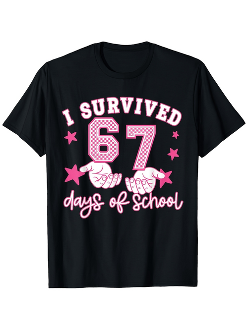Men's Graphic T-Shirt I Survived Pink Stars And Dotted Numbers With Hands School Shirt
