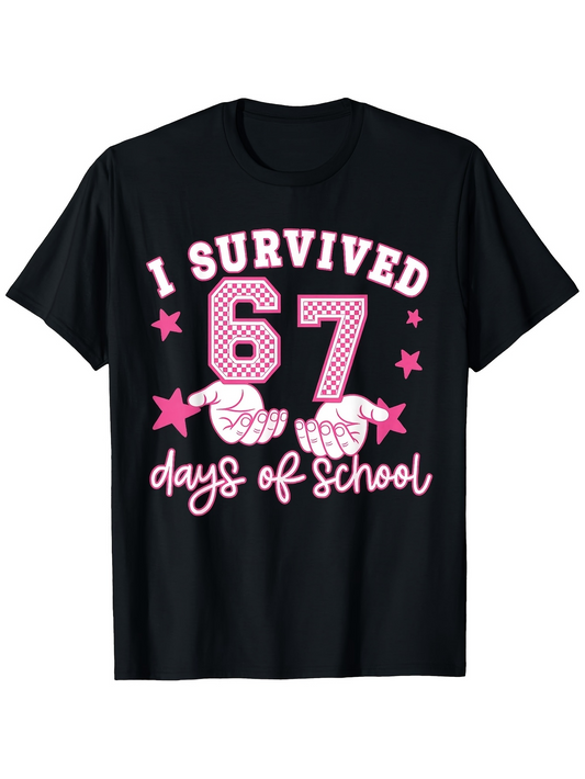 Men's Graphic T-Shirt I Survived Pink Stars And Dotted Numbers With Hands School Shirt