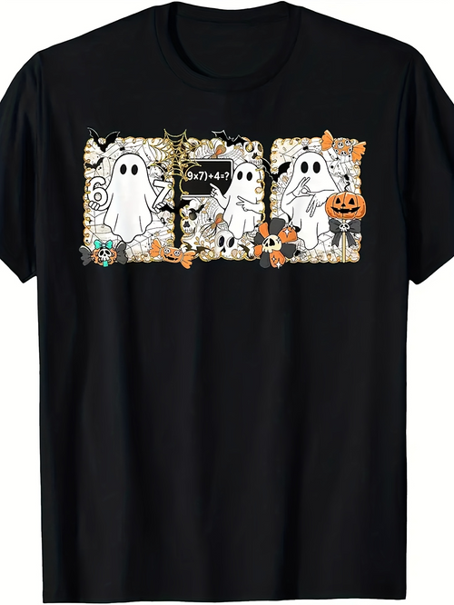 Men's Graphic T-Shirt Cartoon Ghosts Surrounded By Pumpkins Bats And Candies On Halloween Night Ghost