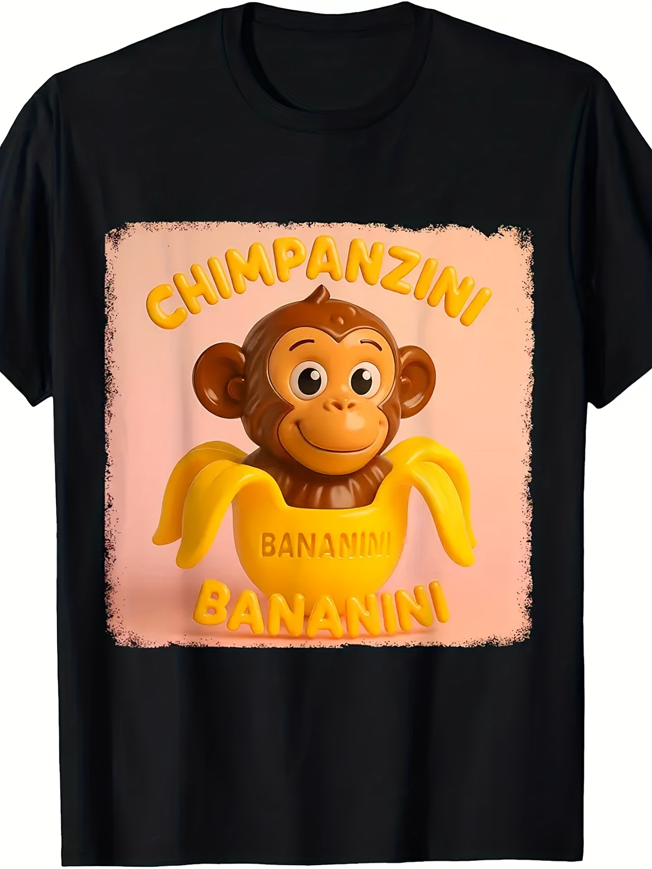Men's Graphic T-Shirt Chimpanzini With Smiling Cartoon Monkey And Banana Fruit Art