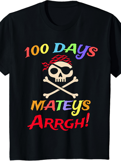 Men's Graphic T-Shirt One Hundred Days Colorful Lettering With Pirate Skull Wearing Bandana