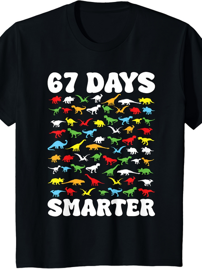Men's Graphic T-Shirt Sixty Seven Days Smarter Dinosaur Pattern Among Colorful Prehistoric Cartoon Figures