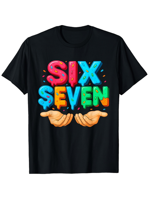 Men's Graphic T-Shirt Colorful Confetti Sprinkles With Raised Open Hands Six Seven
