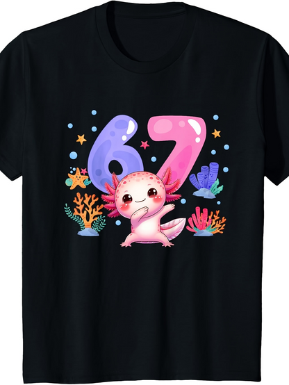 Men's Graphic T-Shirt Playful Axolotl Dancing Among Colorful Coral And Number 67