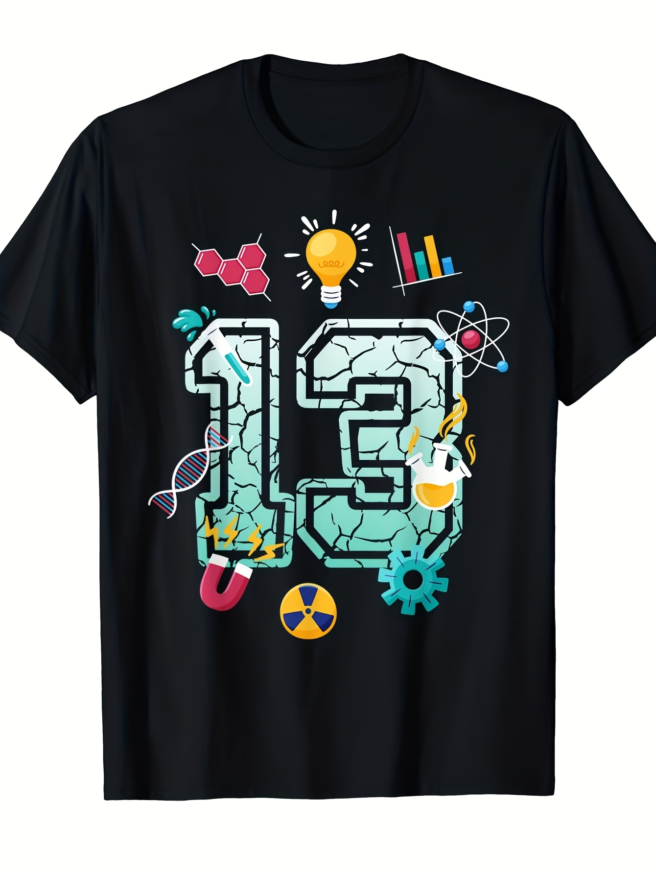 Men's Graphic T-Shirt Cracked Number Surrounded By Lightbulb Science Icons Number
