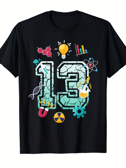 Men's Graphic T-Shirt Cracked Number Surrounded By Lightbulb Science Icons Number