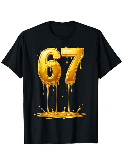 Men's Graphic T-Shirt Golden Metallic Dripping Number Seventy Seven Design