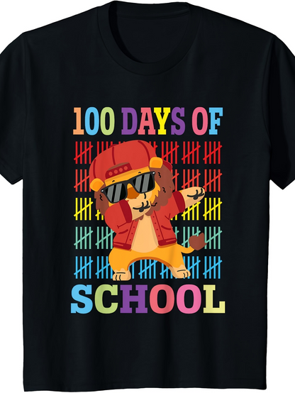 Men's Graphic T-Shirt 100 Days Of School Colorful Tallies With Dabbing Cool Lion