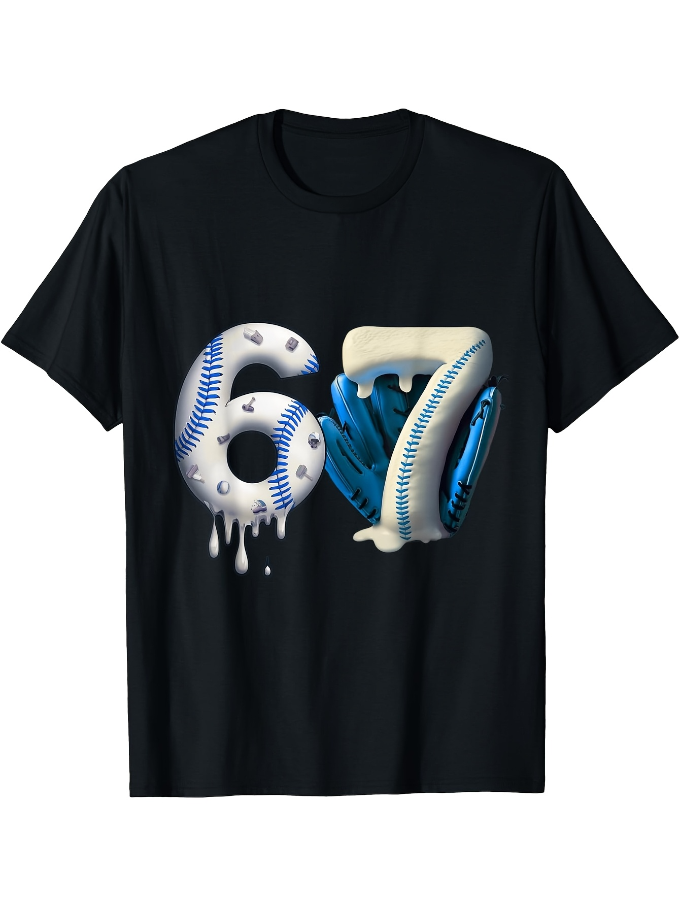 Men's Graphic T-Shirt Sporty Dripping Baseball Number With Blue Glove Graphic