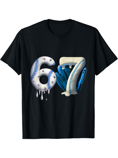 Men's Graphic T-Shirt Sporty Dripping Baseball Number With Blue Glove Graphic