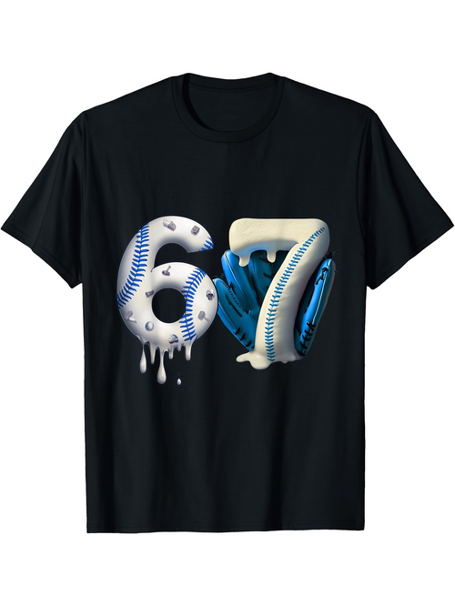 Men's Graphic T-Shirt Sporty Dripping Baseball Number With Blue Glove Graphic