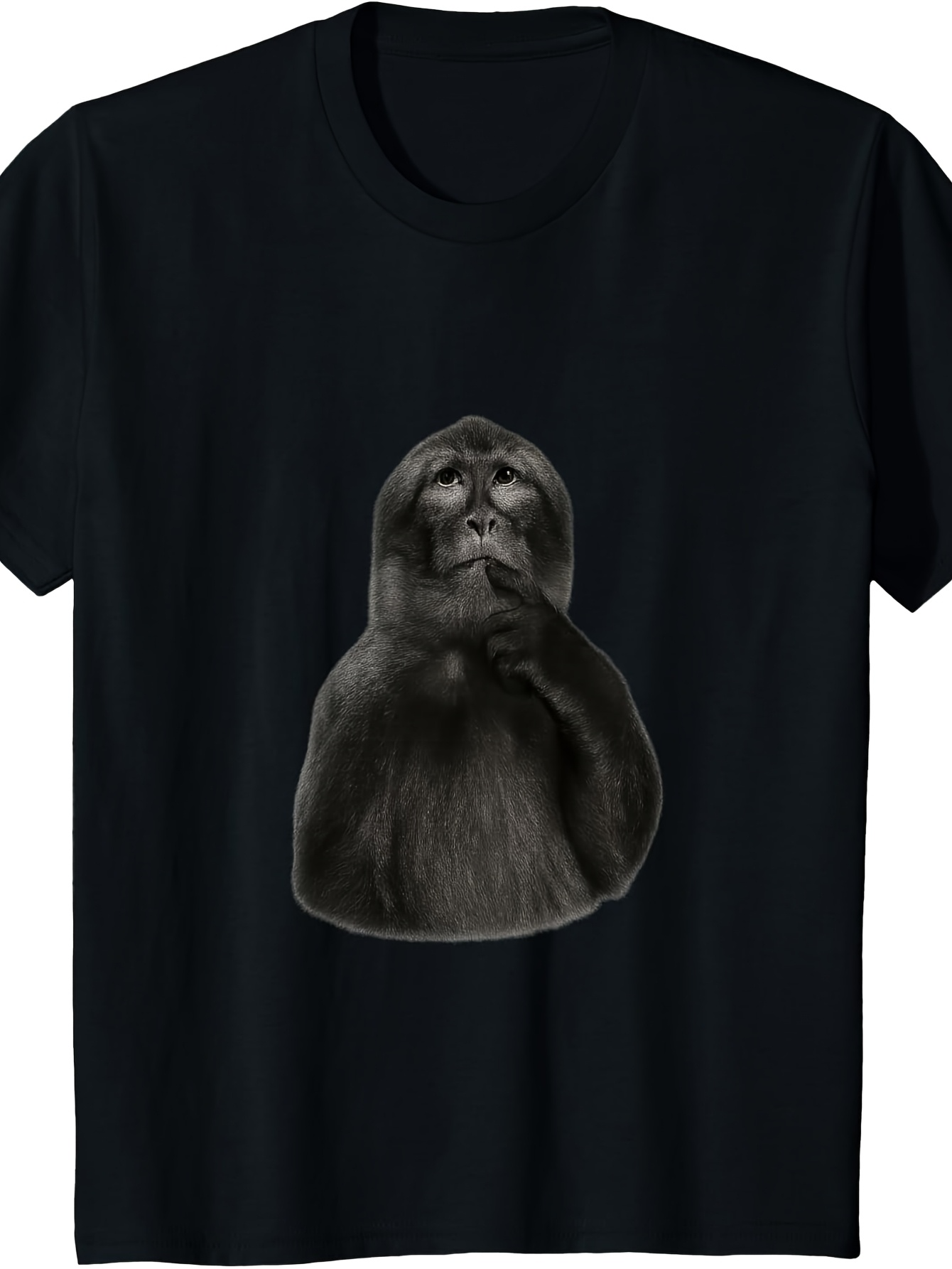Men's Graphic T-Shirt Thoughtful Expression Of A Curious Monkey Against Black Backdrop Monkey