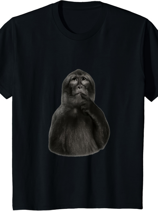 Men's Graphic T-Shirt Thoughtful Expression Of A Curious Monkey Against Black Backdrop Monkey