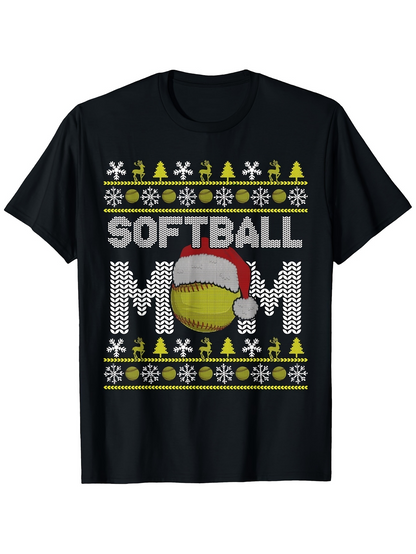 Men's Graphic T-Shirt Santa Hat Softball Surrounded By Festive Trees And Snowflakes