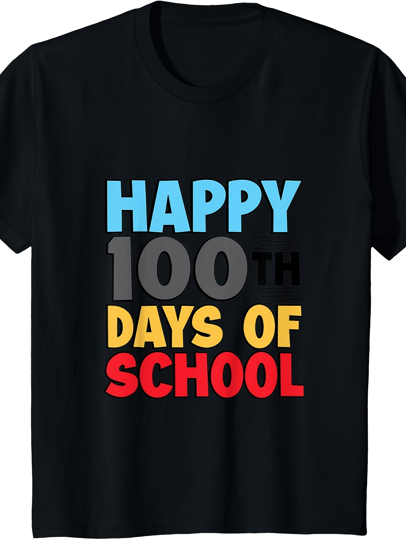 Men's Graphic T-Shirt Happy 100th Days Of School Colorful Playful Letters On Dark Cotton T Shirt