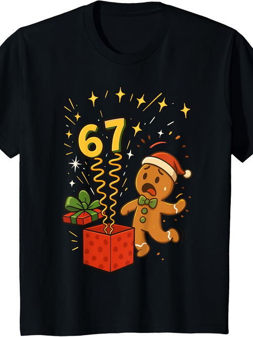 Men's Graphic T-Shirt Playful Christmas Gingerbread With Presents And Sparkling Surprise Gift