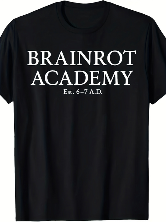 Men's Graphic T-Shirt Brainrot Academy Est Six To Seven AD Statement On Classic Black Shirt