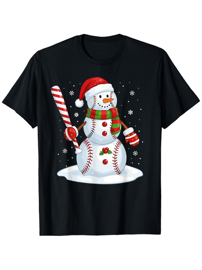 Men's Graphic T-Shirt Festive Holiday Snow With Baseball Bat Snowman