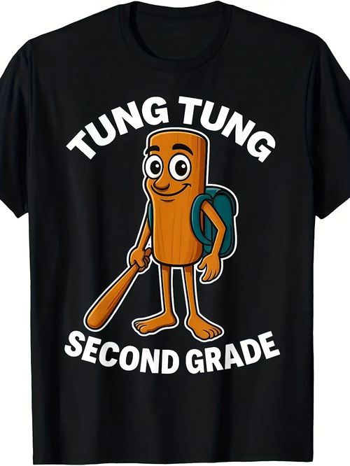 Men's Graphic T-Shirt Tung Tung Backpack With Bat Cartoon Character