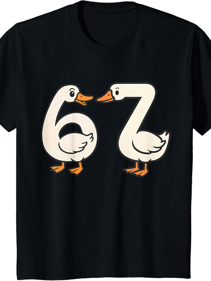 Men's Graphic T-Shirt Playful Cartoon Duo Forming Numbers As Goose