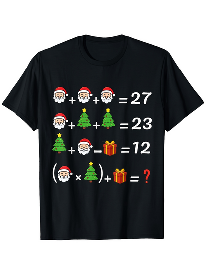 Men's Graphic T-Shirt Christmas Math Puzzle With Santa Claus And Festive Holiday Gift