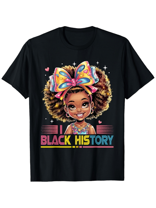 Men's Graphic T-Shirt Black History Vibrant Rainbow Stripes With Smiling Girl And Bright Colored Bow