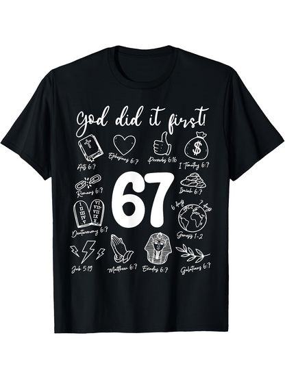 Men's Graphic T-Shirt God Did It First With Doodles And Bold Number Centerpiece