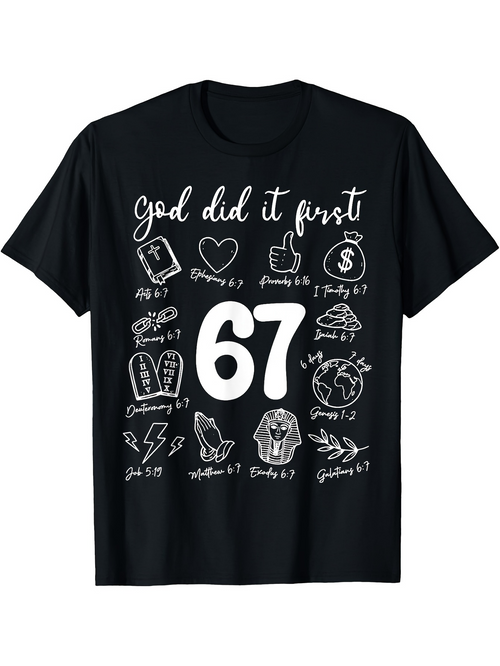 Men's Graphic T-Shirt God Did It First With Doodles And Bold Number Centerpiece