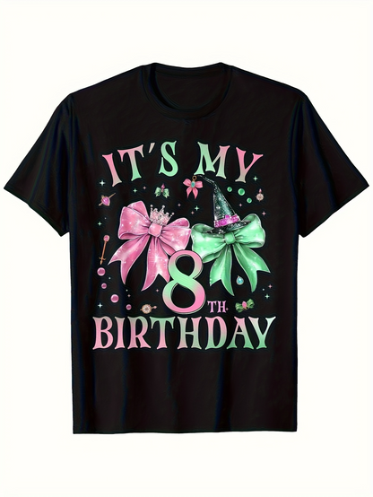 Men's Graphic T-Shirt Its My Eighth Birthday With Pastel Ribbons And Magical Party Hat