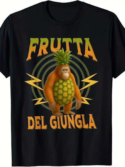 Men's Graphic T-Shirt Humorous Pineapple Body With Cartoon Jungle Orangutan