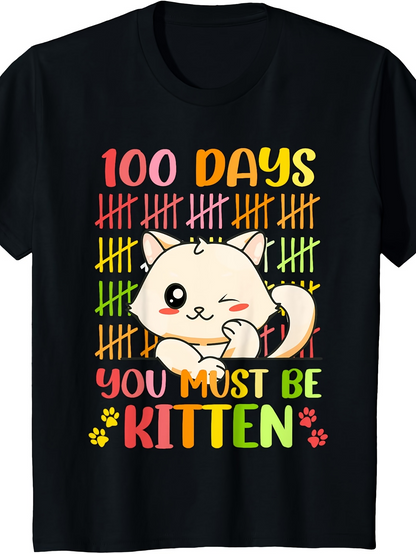 Men's Graphic T-Shirt 100 Days You Must Be Kitten With Cute Cat Markings Colorful Tally Marks Cat