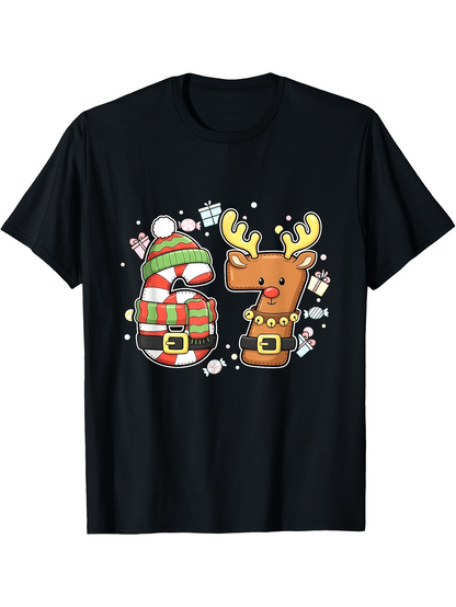 Men's Graphic T-Shirt Festive Cartoon Style Snowman And Reindeer Surrounded By Christmas Gifts