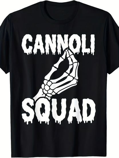 Men's Graphic T-Shirt Cannoli Squad Gothic Skeleton Hand With Bold Graphic Lettering