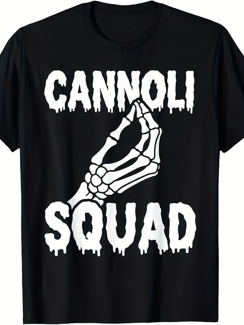 Men's Graphic T-Shirt Cannoli Squad Gothic Skeleton Hand With Bold Graphic Lettering