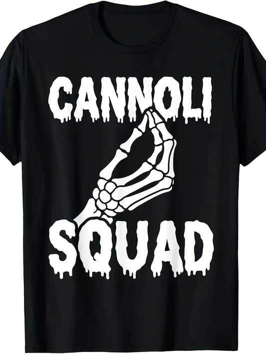 Men's Graphic T-Shirt Cannoli Squad Gothic Skeleton Hand With Bold Graphic Lettering
