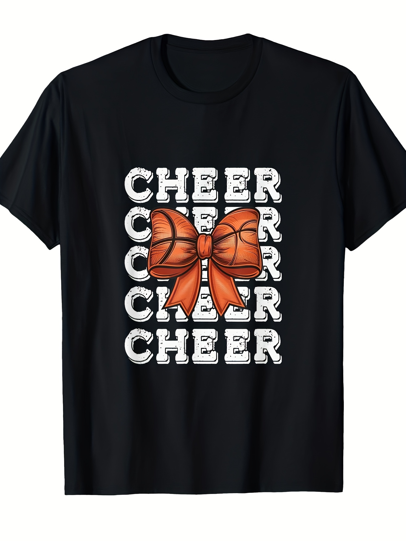 Men's Graphic T-Shirt Cheer Stacked Lettering With Orange Basketball Bow Central Graphic