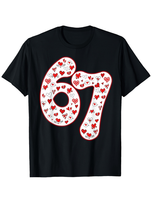 Men's Graphic T-Shirt Playful Red And White Hearts Arranged Inside Large Bold Number Sixty One