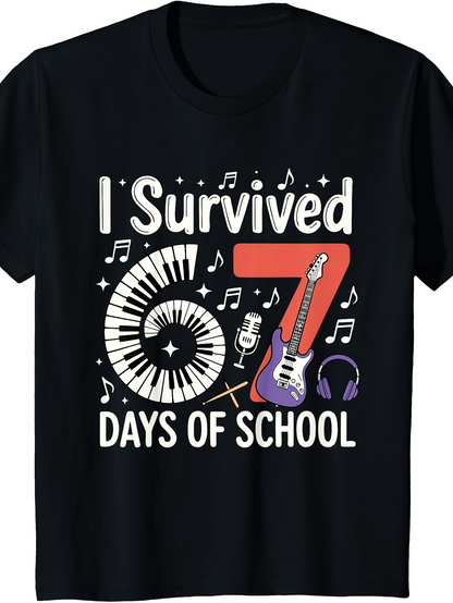 Men's Graphic T-Shirt I Survived Musical Instruments With Headphones And Notes Guitar