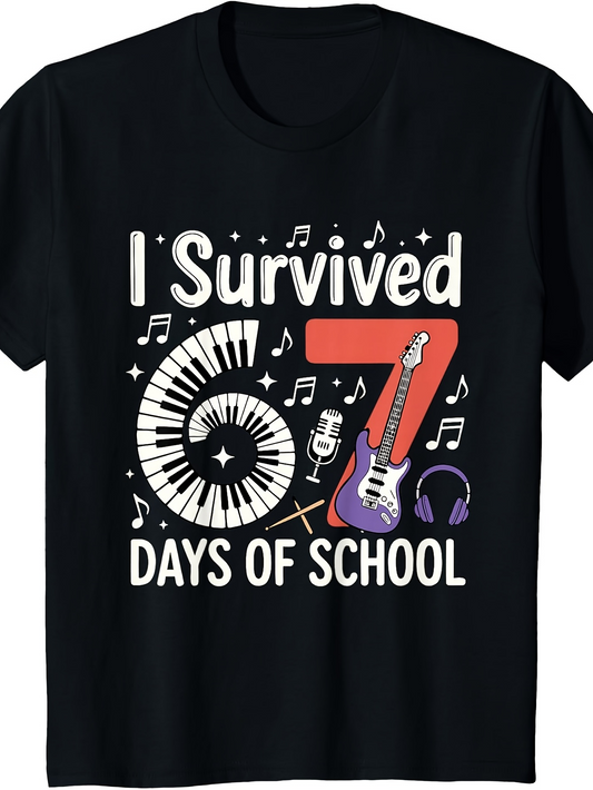 Men's Graphic T-Shirt I Survived Musical Instruments With Headphones And Notes Guitar