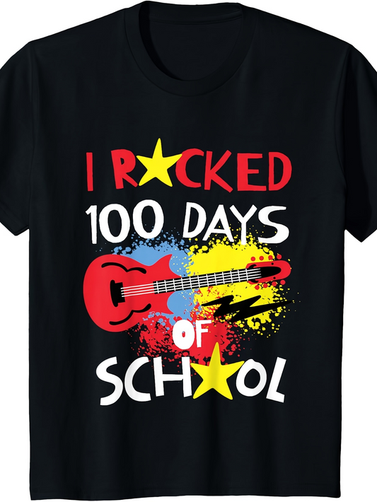 Men's Graphic T-Shirt I Rocked 100 Days Colorful Paint And Red Electric Guitar