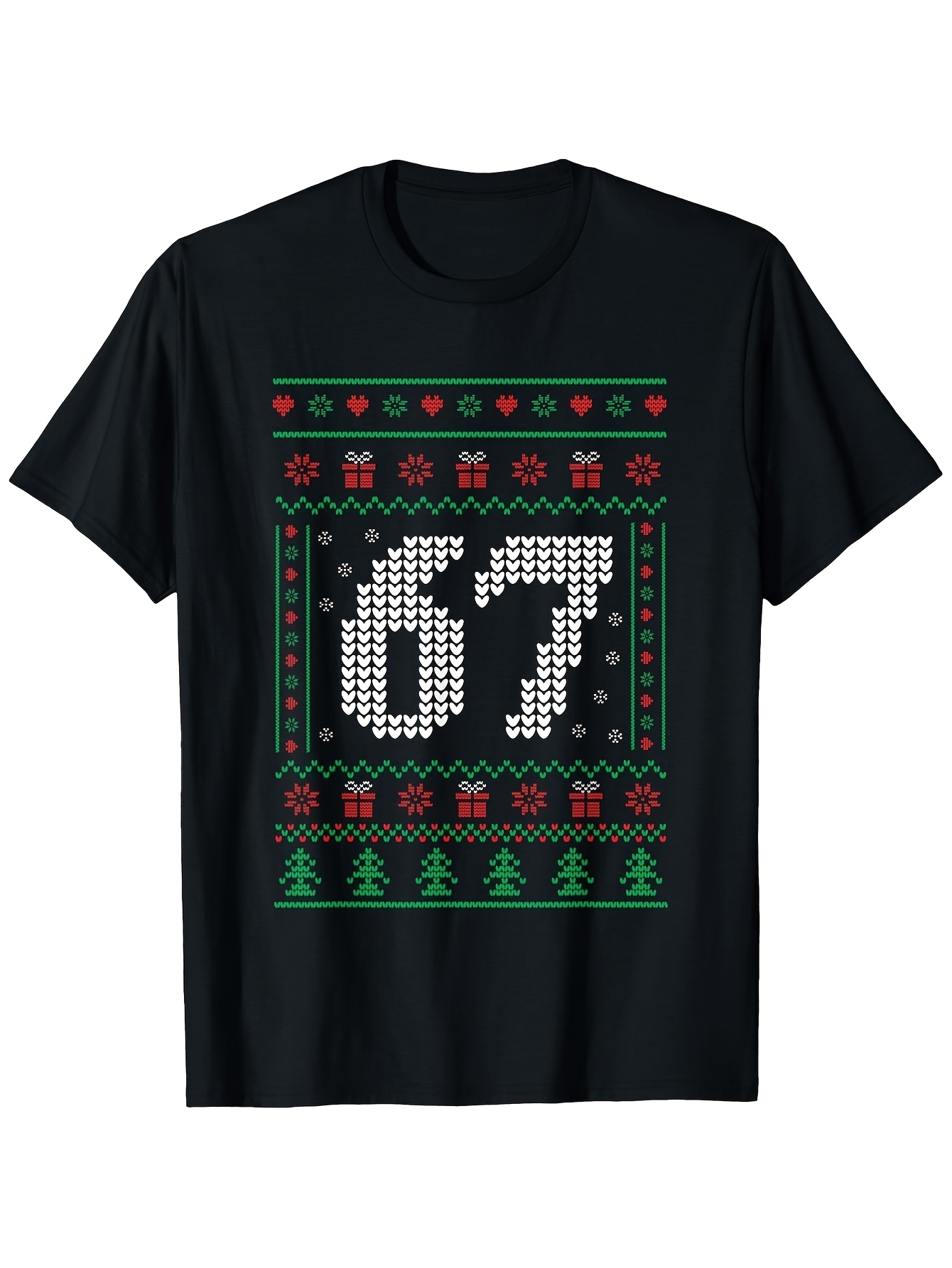 Men's Graphic T-Shirt Festive Pixel Art Style Number Pattern With Decorative Knitted Details 67
