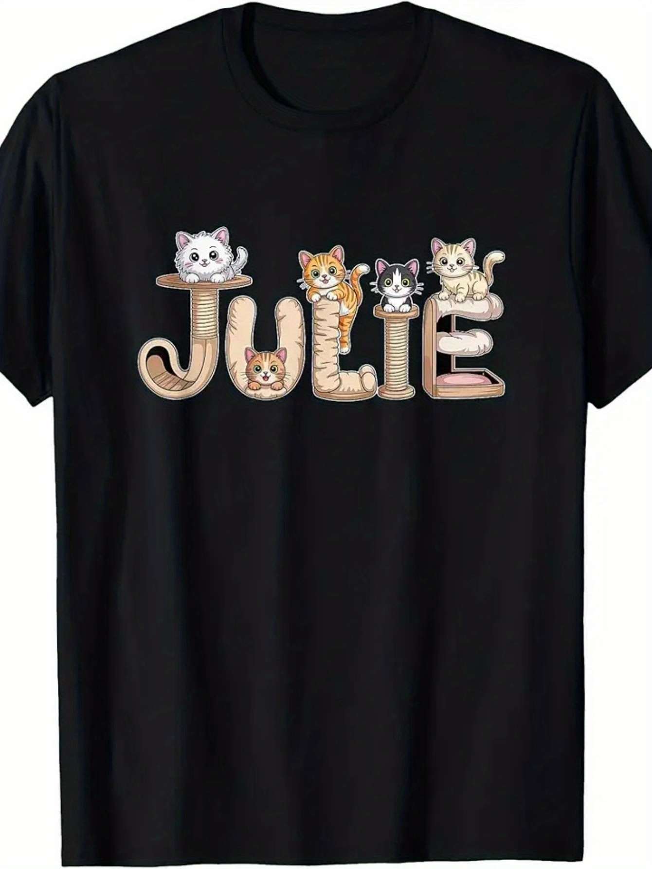 Men's Graphic T-Shirt Julie Whimsical Playful Cats Sitting Within Bold Letters