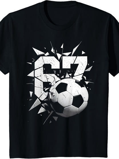 Men's Graphic T-Shirt Shattered Graphic Number With Cracked Soccer Ball Design