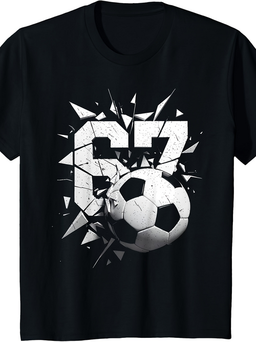 Men's Graphic T-Shirt Shattered Graphic Number With Cracked Soccer Ball Design
