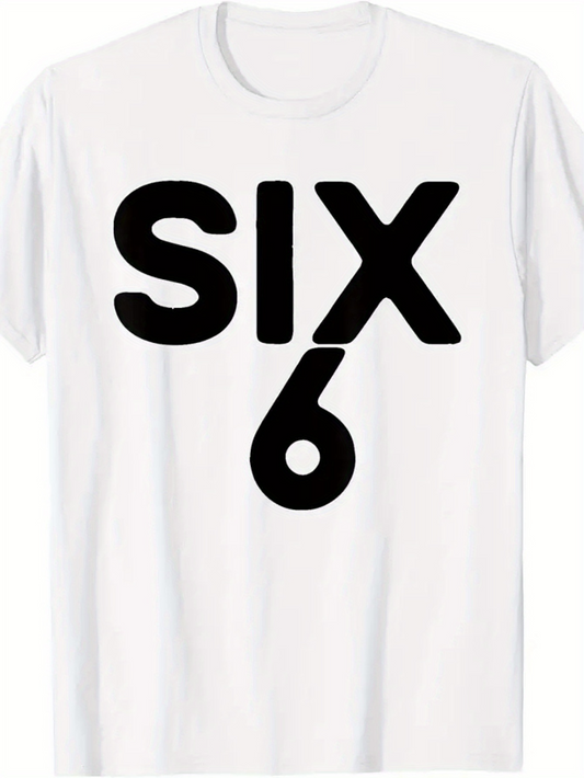 Men's Graphic T-Shirt Bold Black Typography With Large Overlapping Letters Number Six