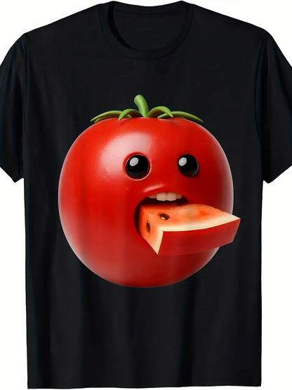 Men's Graphic T-Shirt Funny Cartoon Tomato With Watermelon Tongue On Black T Shirt Tomato