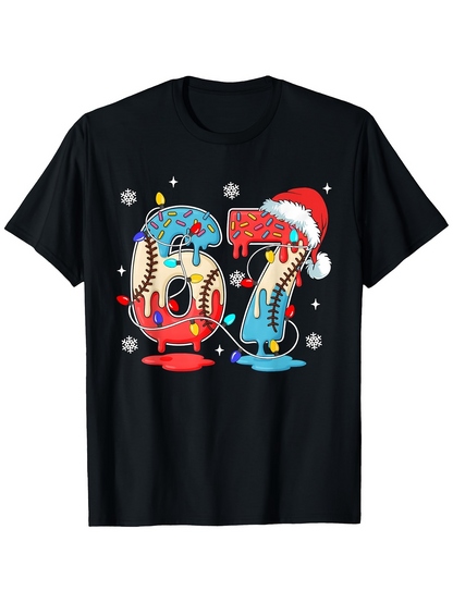 Men's Graphic T-Shirt Christmas Snowflakes With Dripping Baseball Number Print
