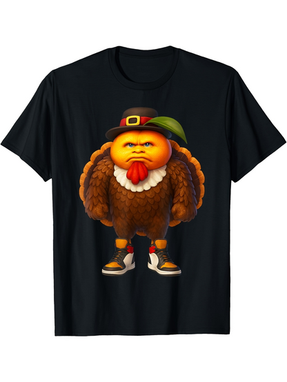 Men's Graphic T-Shirt Cartoon Turkey With Hat Sneakers Standing Confidently Festive Holiday Bird