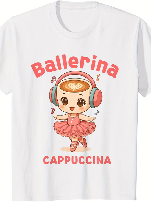 Men's Graphic T-Shirt Ballerina Cappuccina Cute Cartoon Girl With Headphones And Tutu Ballet Dancer
