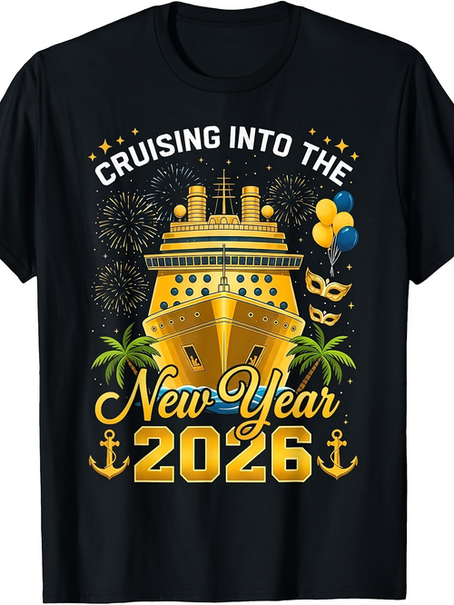 Men's Graphic T-Shirt Cruising Into The New Year With Fireworks And Balloons Cruise Ship